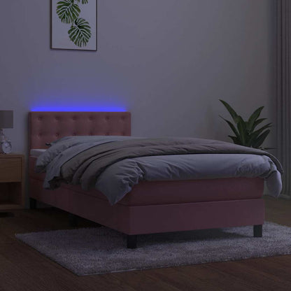 Box Spring Postel S Matrací A Led Růžová 80 X 200 Cm Samet