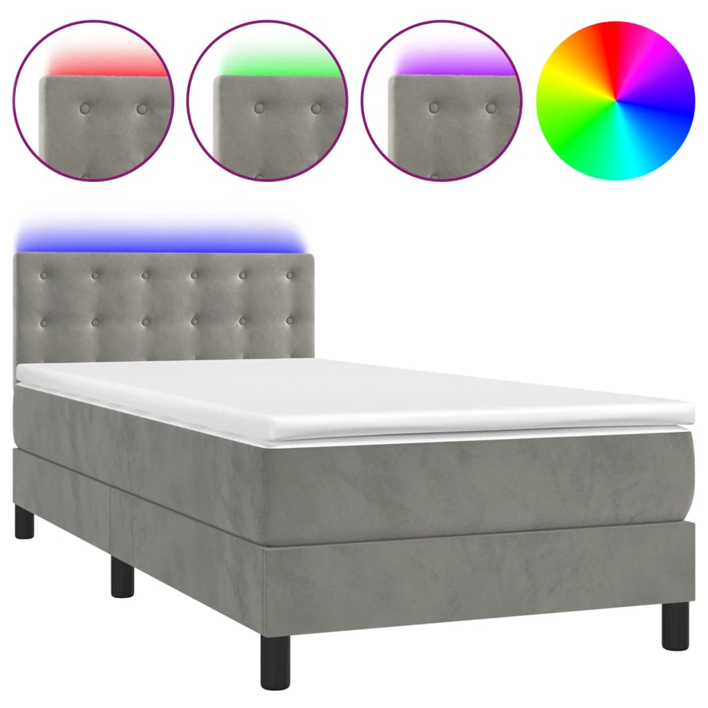 Box Spring Postel S Matrací A Led Světle Šedá 90X190 Cm Samet