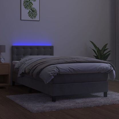 Box Spring Postel S Matrací A Led Světle Šedá 90X190 Cm Samet