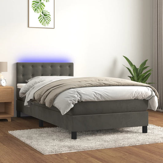 Box Spring Postel S Matrací A Led Samet Tmavě Šedá