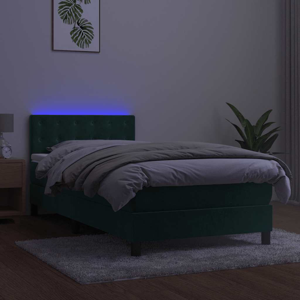 Box Spring Postel S Matrací A Led Tmavě Zelená 90X190 Cm Samet