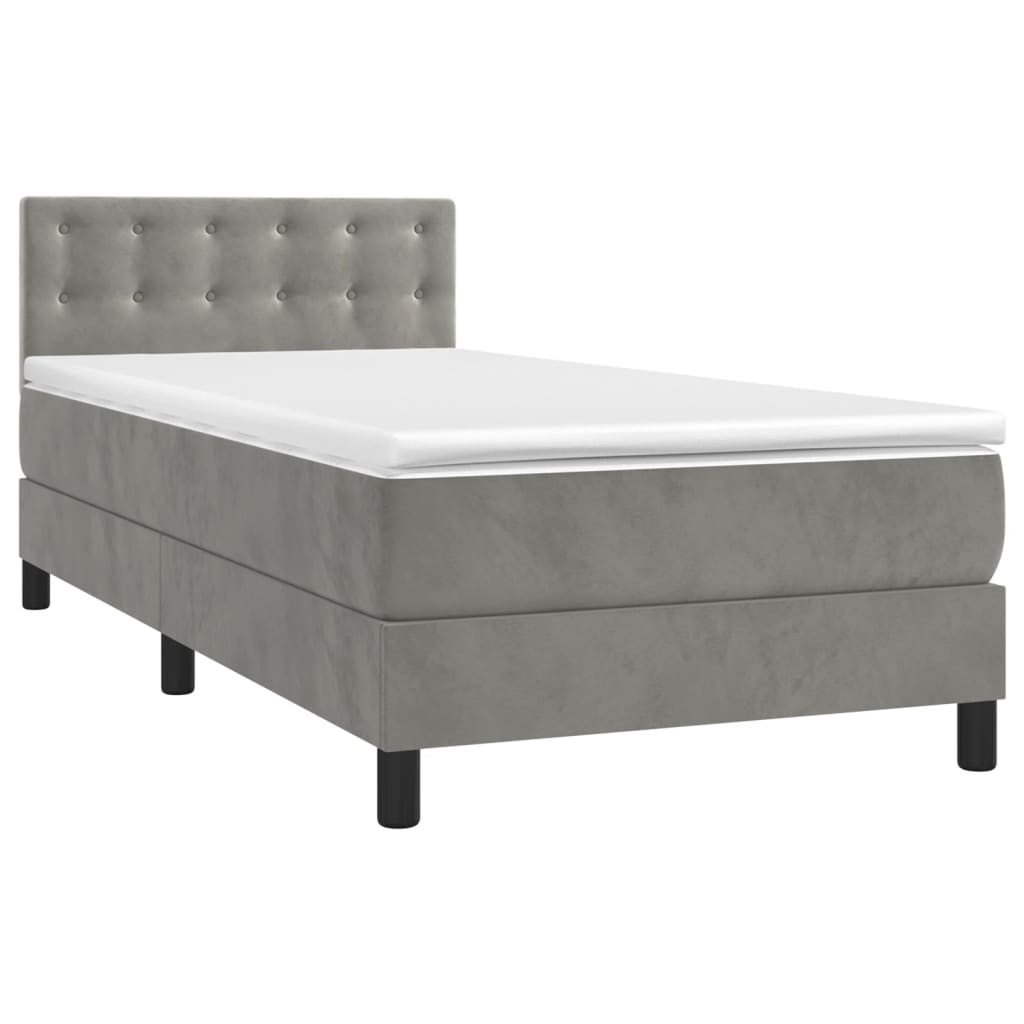 Box Spring Postel S Matrací A Led Světle Šedá 90X200 Cm Samet