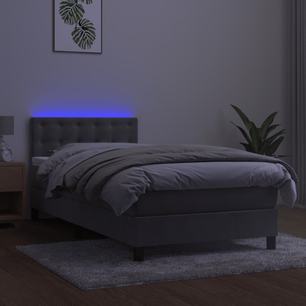 Box Spring Postel S Matrací A Led Světle Šedá 90X200 Cm Samet