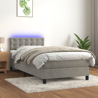 Box Spring Postel S Matrací A Led Světle Šedá 90X200 Cm Samet