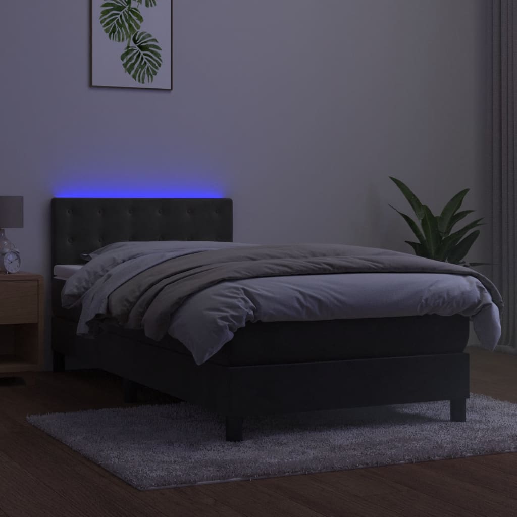 Box Spring Postel S Matrací A Led Samet Tmavě Šedá