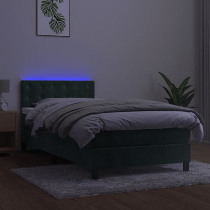 Box Spring Postel S Matrací A Led Tmavě Zelená 90X200 Cm Samet