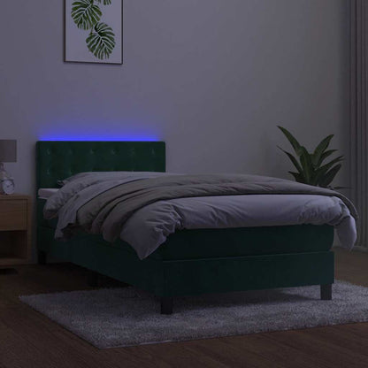Box Spring Postel S Matrací A Led Tmavě Zelená 100X200 Cm Samet