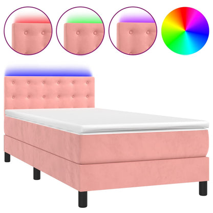 Box Spring Postel S Matrací A Led Růžová 100X200 Cm Samet