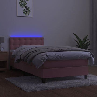 Box Spring Postel S Matrací A Led Růžová 100X200 Cm Samet