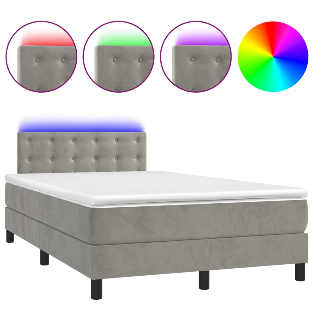 Box Spring Postel S Matrací A Led Světle Šedá 120X200 Cm Samet