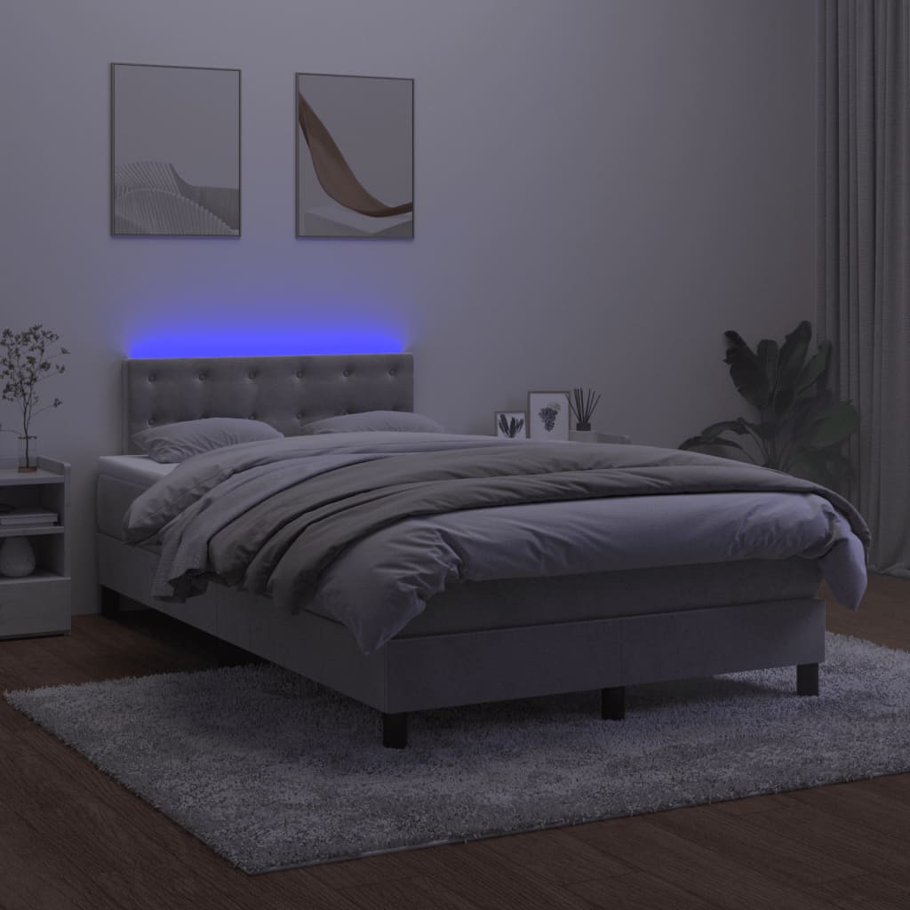 Box Spring Postel S Matrací A Led Světle Šedá 120X200 Cm Samet