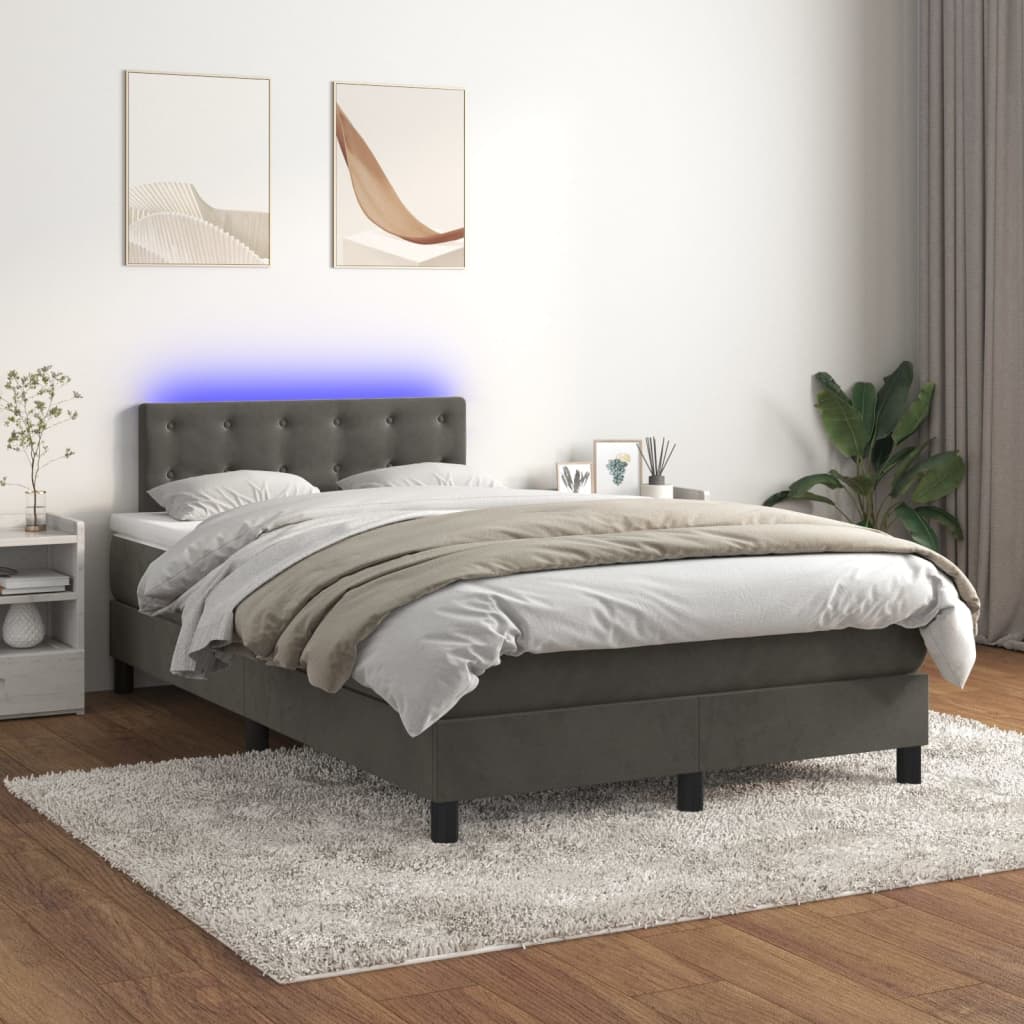 Box Spring Postel S Matrací A Led Samet Tmavě Šedá
