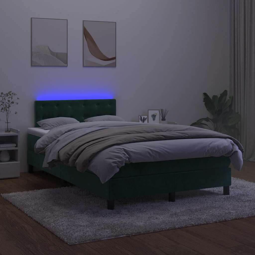 Box Spring Postel S Matrací A Led Tmavě Zelená 120X200 Cm Samet