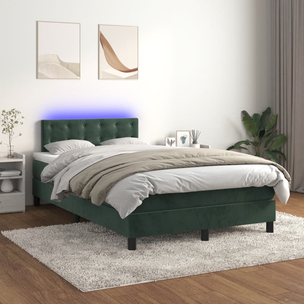 Box Spring Postel S Matrací A Led Tmavě Zelená 120X200 Cm Samet