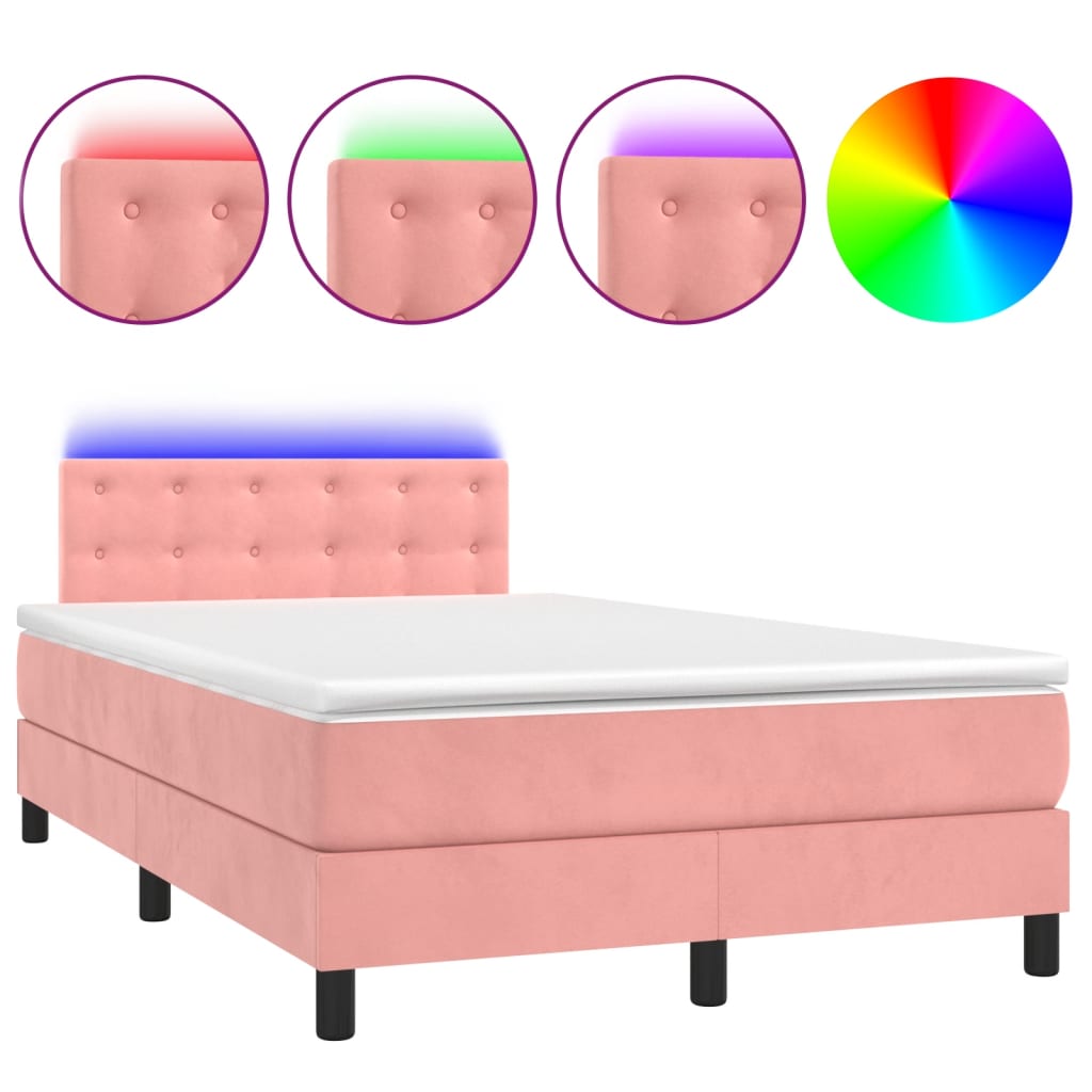 Box Spring Postel S Matrací A Led Růžová 120X200 Cm Samet