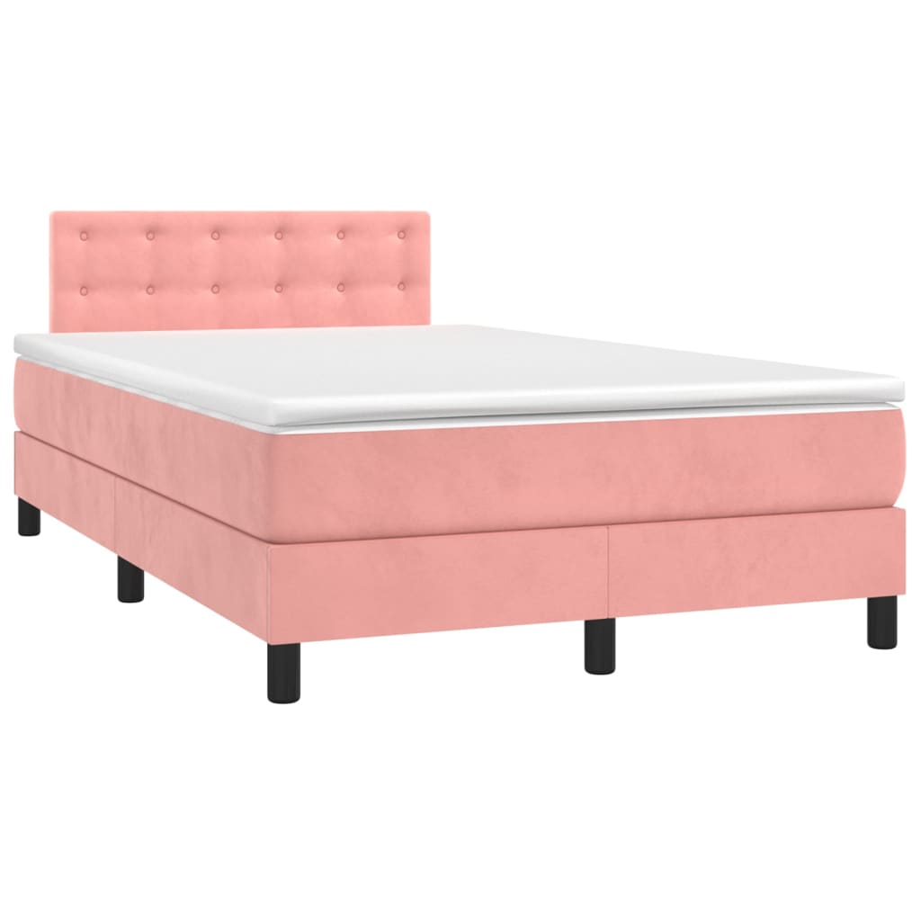 Box Spring Postel S Matrací A Led Růžová 120X200 Cm Samet