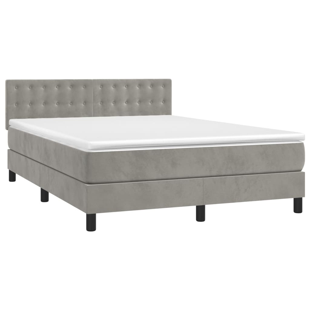 Box Spring Postel S Matrací A Led Světle Šedá 140X190 Cm Samet