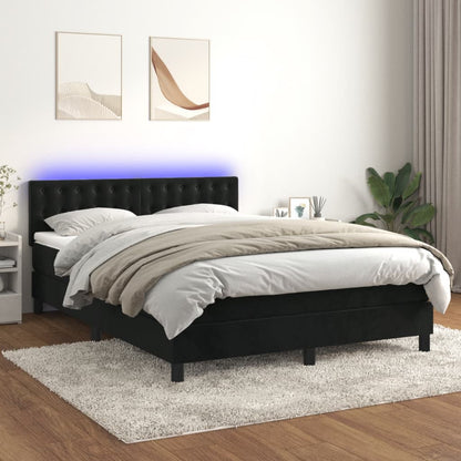 Box Spring Postel S Matrací A Led Černá Samet Černá