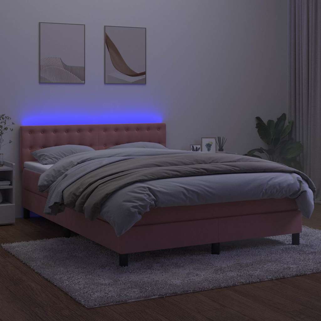 Box Spring Postel S Matrací A Led Růžová 140X190 Cm Samet