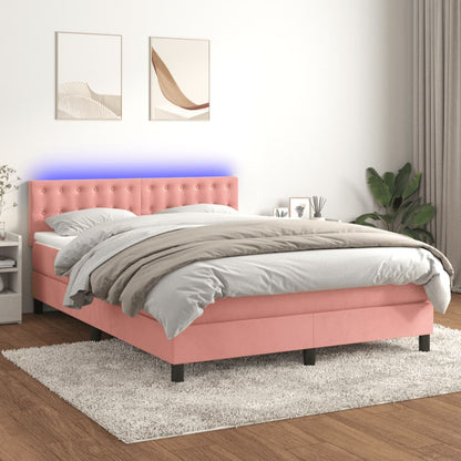 Box Spring Postel S Matrací A Led Růžová 140X190 Cm Samet