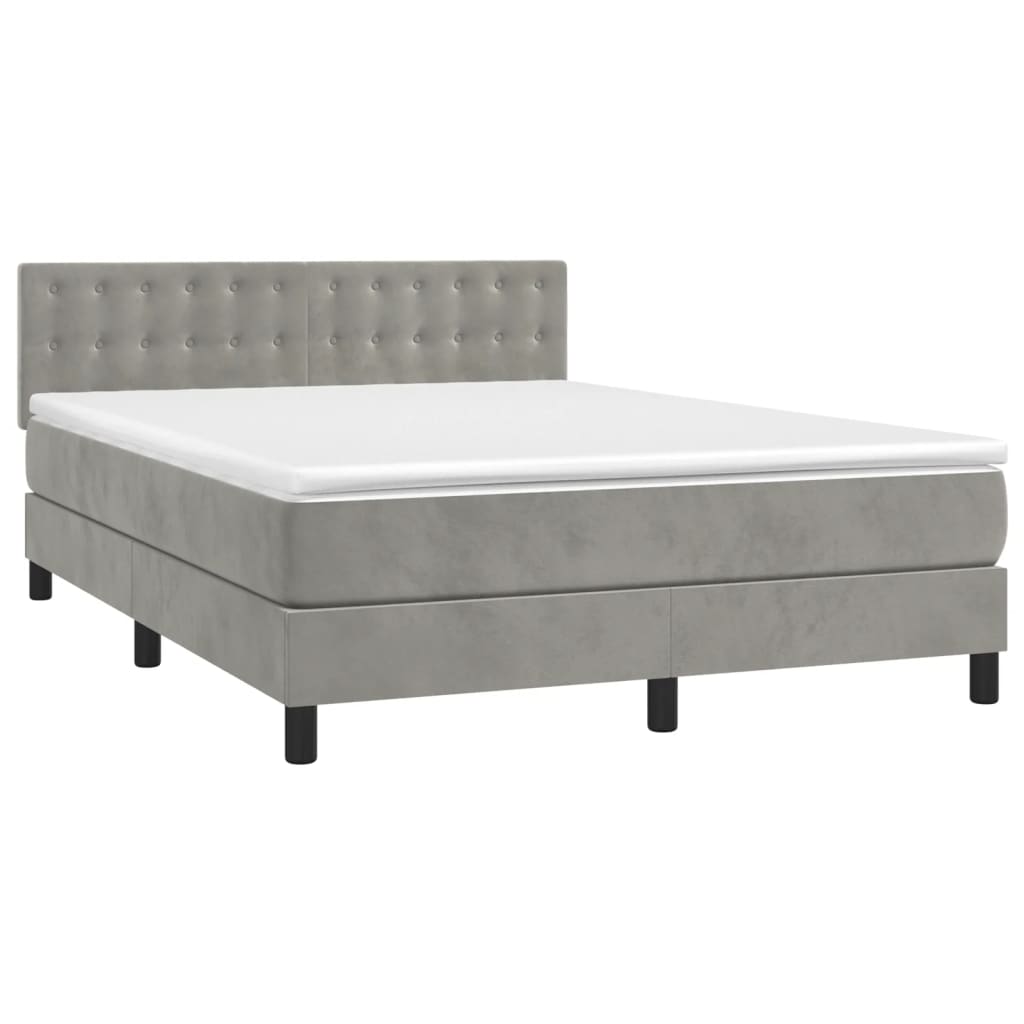 Box Spring Postel S Matrací A Led Světle Šedá 140X200 Cm Samet