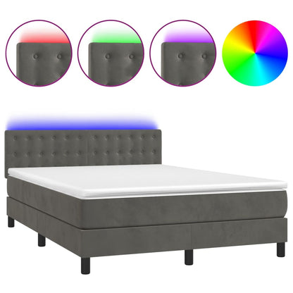 Box Spring Postel S Matrací A Led Samet Tmavě Šedá