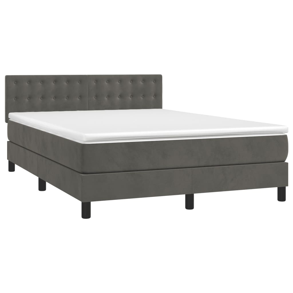 Box Spring Postel S Matrací A Led Samet Tmavě Šedá