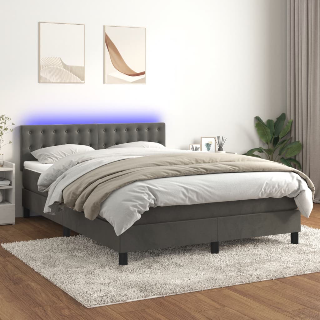 Box Spring Postel S Matrací A Led Samet Tmavě Šedá