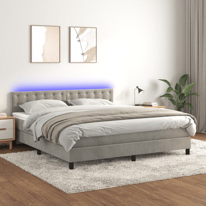 Box Spring Postel S Matrací A Led Světle Šedá 160X200 Cm Samet