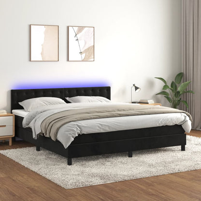 Box Spring Postel S Matrací A Led Černá Samet Černá