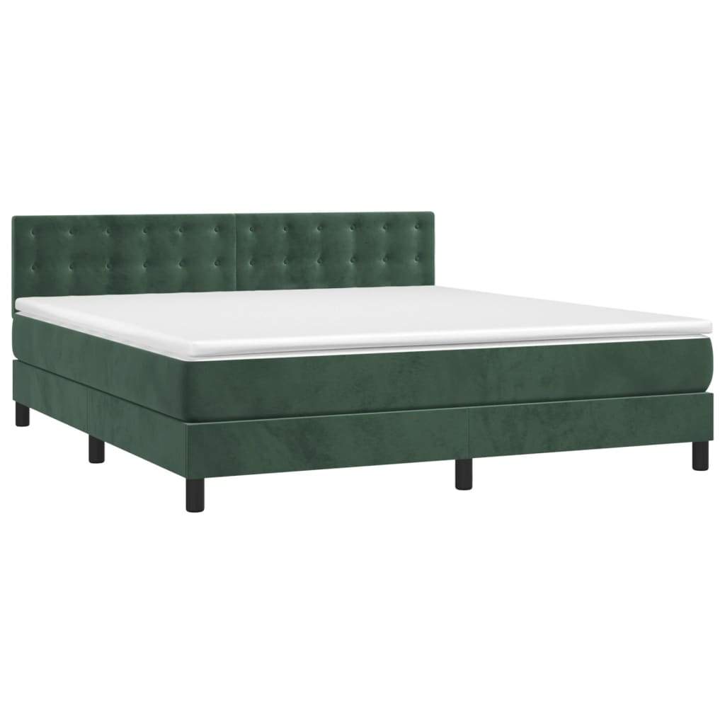 Box Spring Postel S Matrací A Led Tmavě Zelená 160X200 Cm Samet