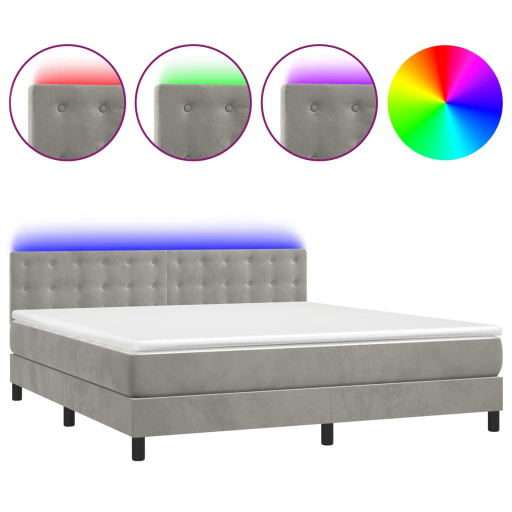 Box Spring Postel S Matrací A Led Světle Šedá 180X200 Cm Samet