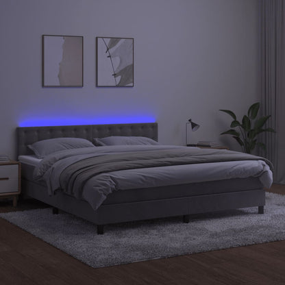 Box Spring Postel S Matrací A Led Světle Šedá 180X200 Cm Samet