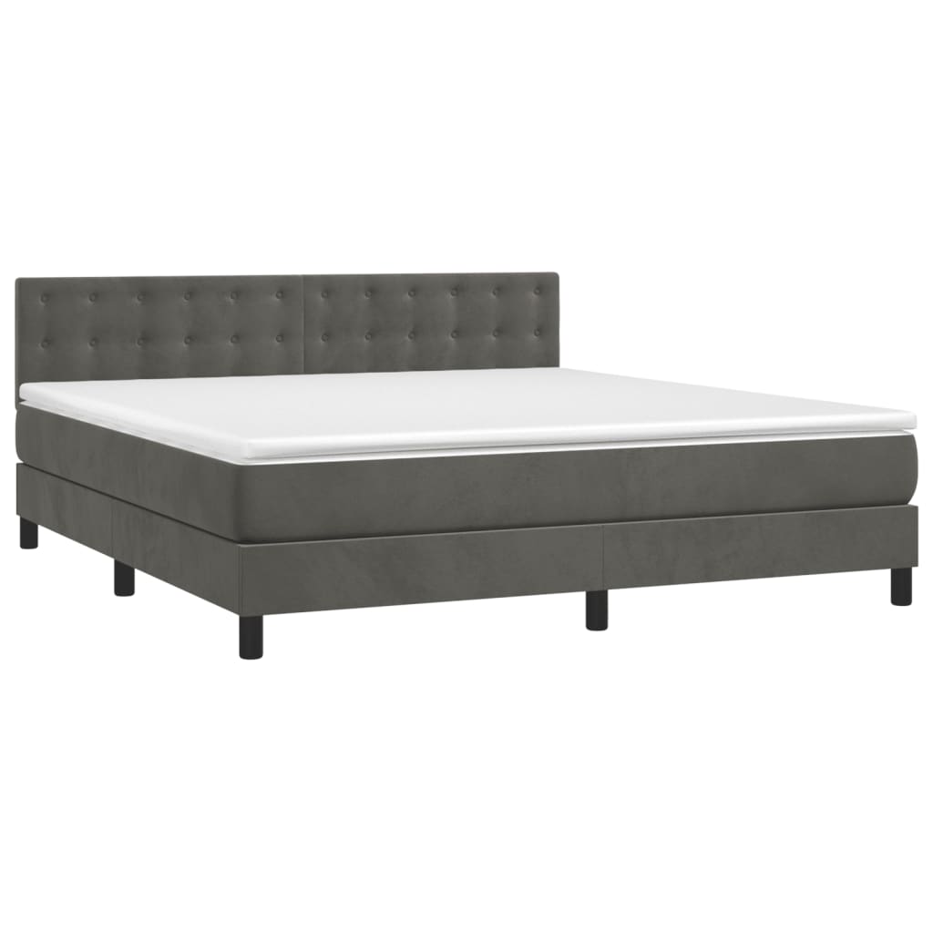 Box Spring Postel S Matrací A Led Samet Tmavě Šedá