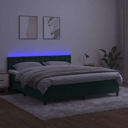 Box Spring Postel S Matrací A Led Tmavě Zelená 180X200 Cm Samet