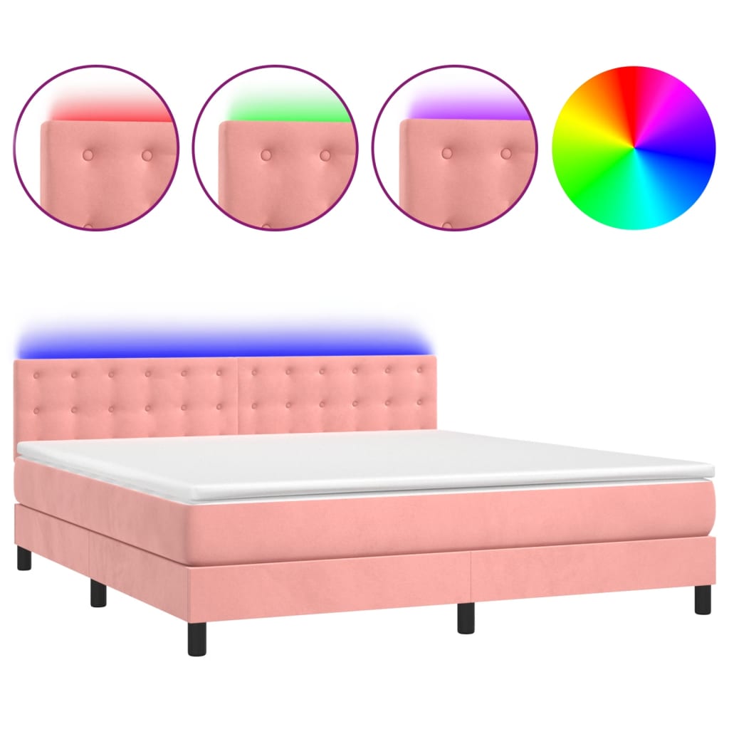 Box Spring Postel S Matrací A Led Růžová 180X200 Cm Samet
