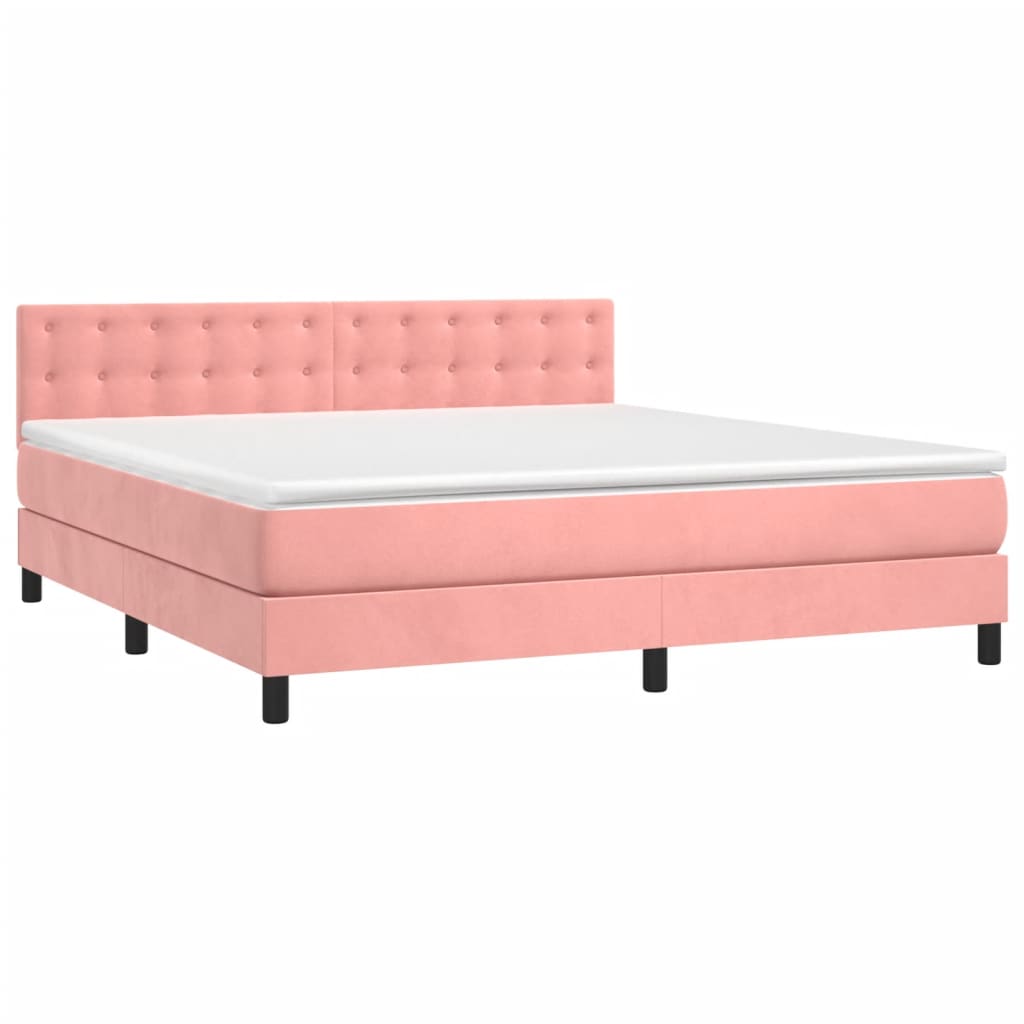 Box Spring Postel S Matrací A Led Růžová 180X200 Cm Samet