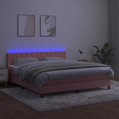 Box Spring Postel S Matrací A Led Růžová 180X200 Cm Samet