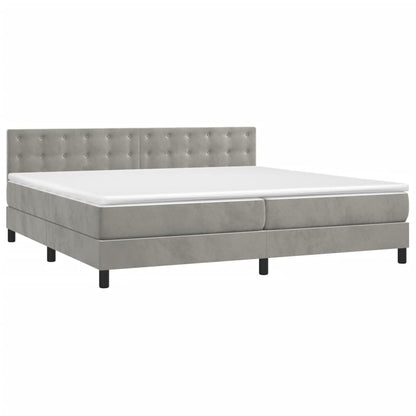 Box Spring Postel S Matrací A Led Světle Šedá 200X200 Cm Samet