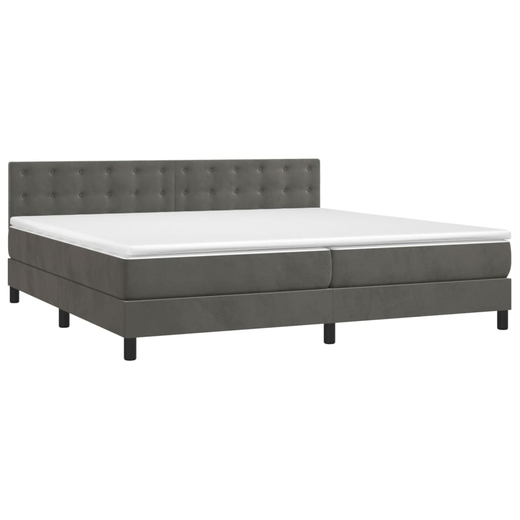 Box Spring Postel S Matrací A Led Samet Tmavě Šedá