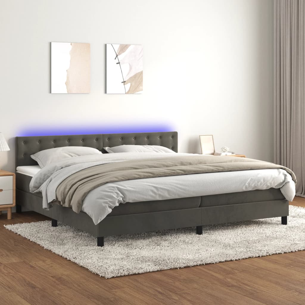 Box Spring Postel S Matrací A Led Samet Tmavě Šedá