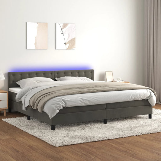 Box Spring Postel S Matrací A Led Samet Tmavě Šedá