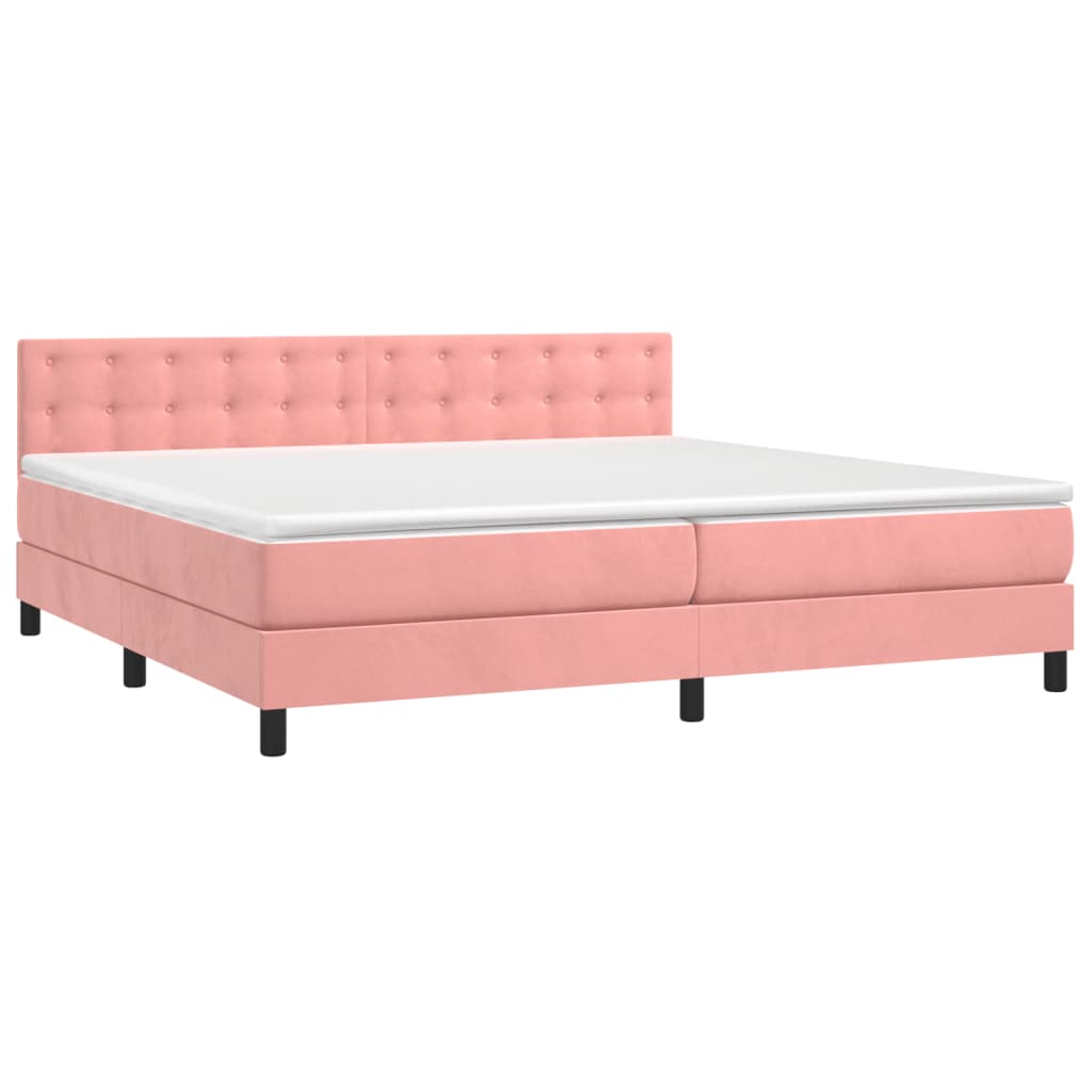 Box Spring Postel S Matrací A Led Růžová 200X200 Cm Samet