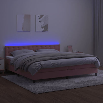 Box Spring Postel S Matrací A Led Růžová 200X200 Cm Samet