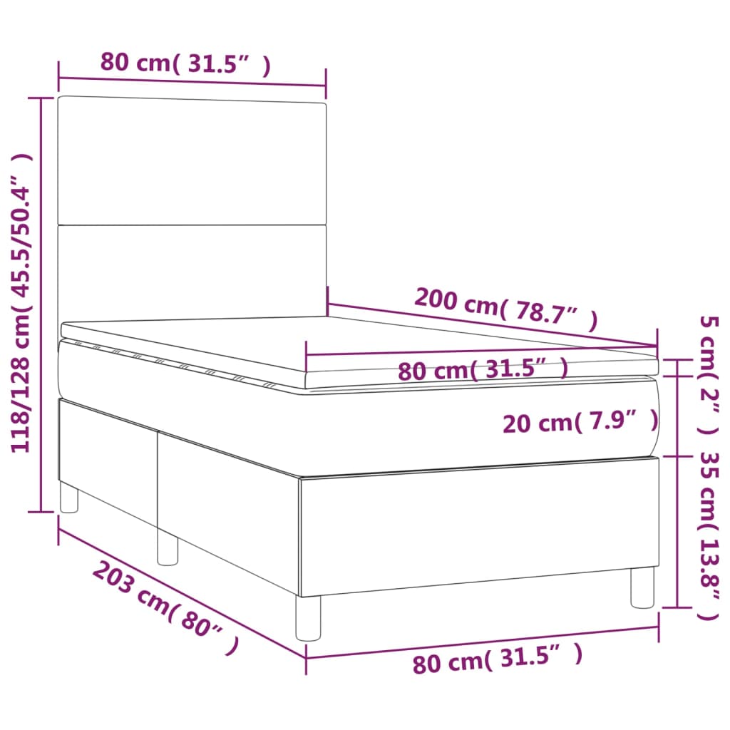 Box Spring Postel S Matrací A Led Tmavě Hnědá 80X200 Cm Textil