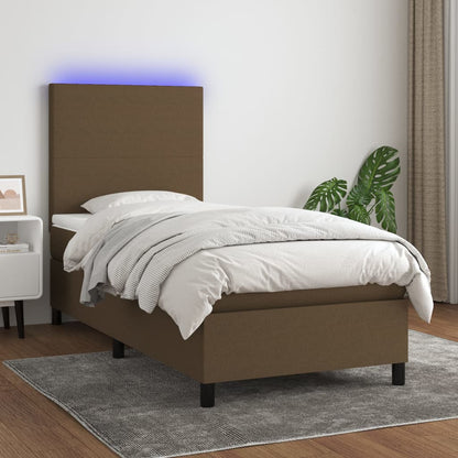 Box Spring Postel S Matrací A Led Tmavě Hnědá 90X190 Cm Textil