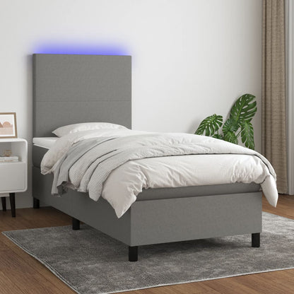 Box Spring Postel S Matrací A Led Textil Tmavě Šedá