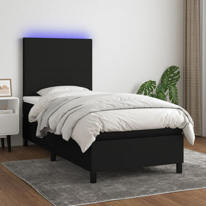 Box Spring Postel S Matrací A Led Černá Textil Černá