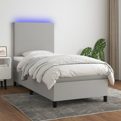 Box Spring Postel S Matrací A Led Textil Světle Šedá
