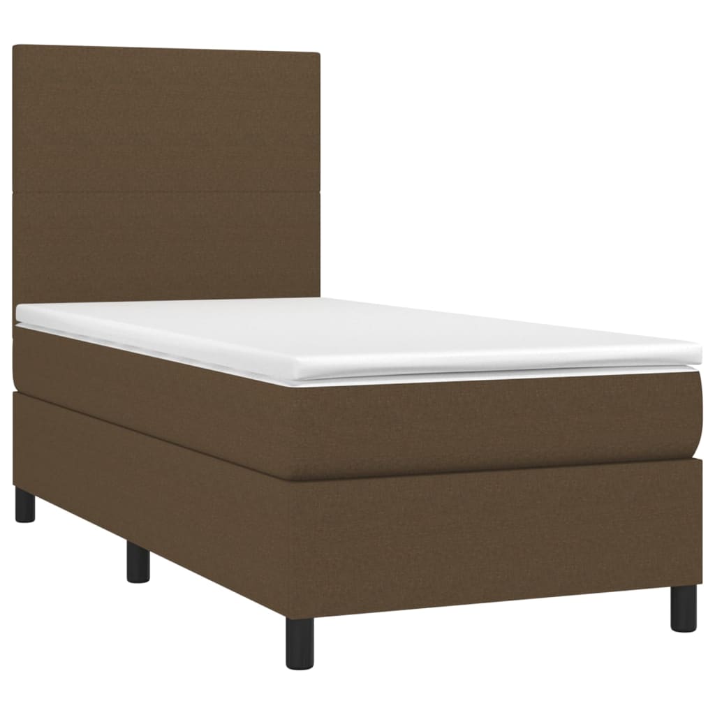 Box Spring Postel S Matrací A Led Tmavě Hnědá 100X200 Cm Textil